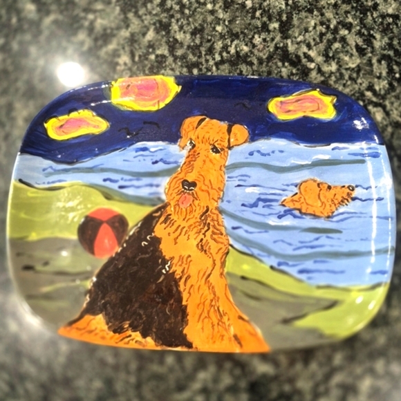 Artistic Dog-Themed Ceramic Tray By Canadian Artist Patricia Lazar - Picture 1 of 10